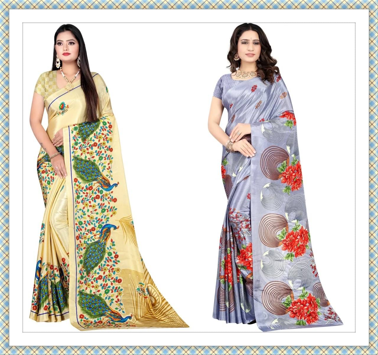 Vibhagyaa Crepe Printed Saree With Unstitched Blouse Piece ( Multicolor ) Vibhagyaa Crepe Printed Saree With Unstitched Blouse Piece ( Multicolor )