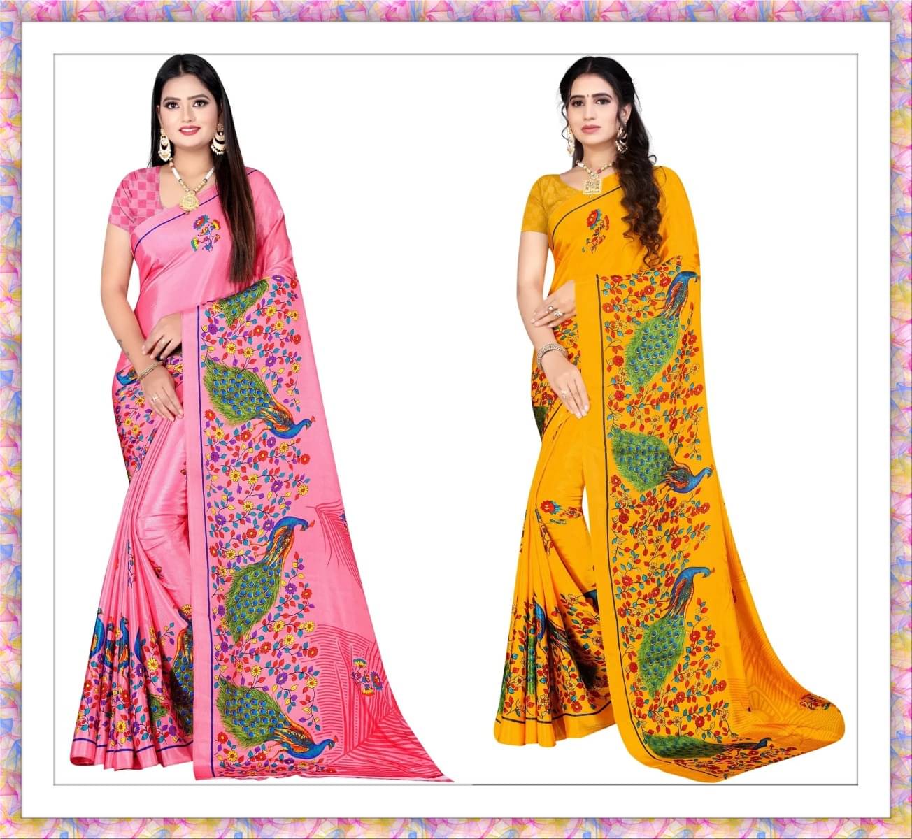 Vibhagyaa Crepe Printed Saree With Unstitched Blouse Piece ( Multicolor ) Vibhagyaa Crepe Printed Saree With Unstitched Blouse Piece ( Multicolor )