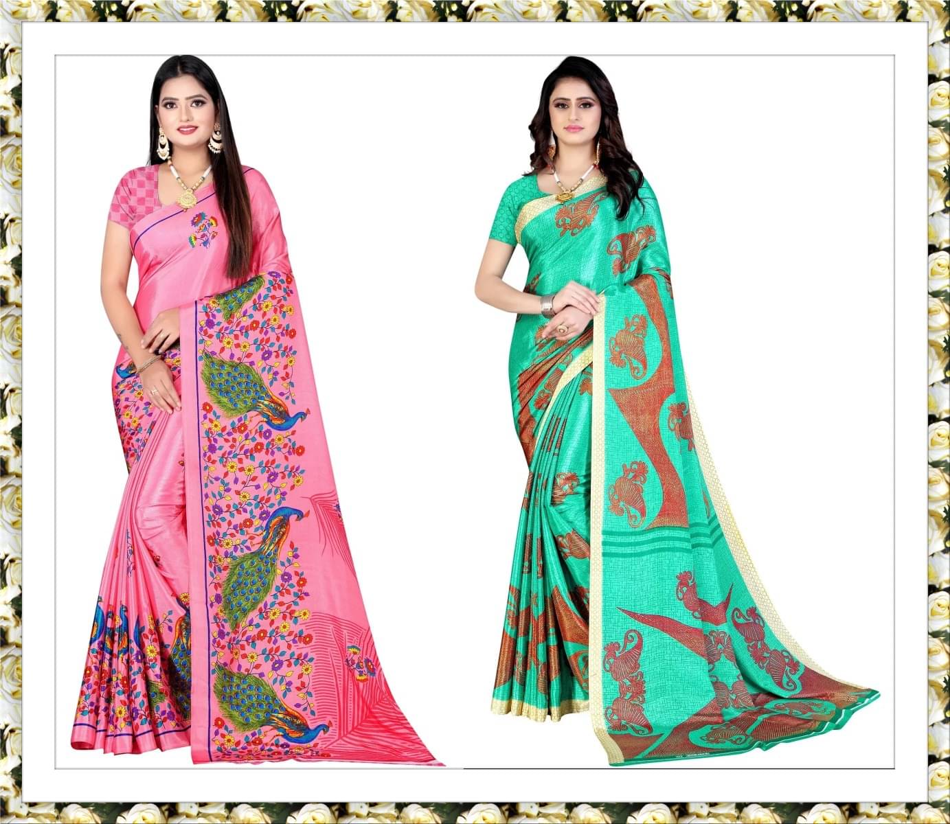 Vibhagyaa Crepe Printed Saree With Unstitched Blouse Piece ( Multicolor ) Vibhagyaa Crepe Printed Saree With Unstitched Blouse Piece ( Multicolor )