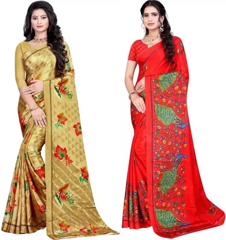     			Vibhagyaa Crepe Printed Saree With Unstitched Blouse Piece ( Multicolor )