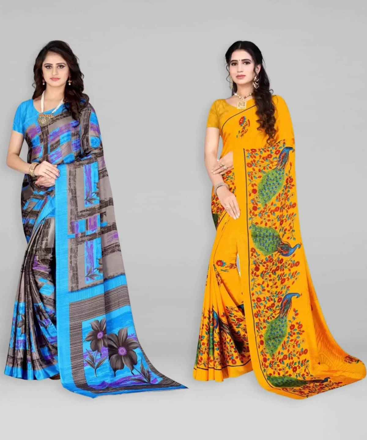     			Vibhagyaa Crepe Printed Saree With Unstitched Blouse Piece ( Multicolor )