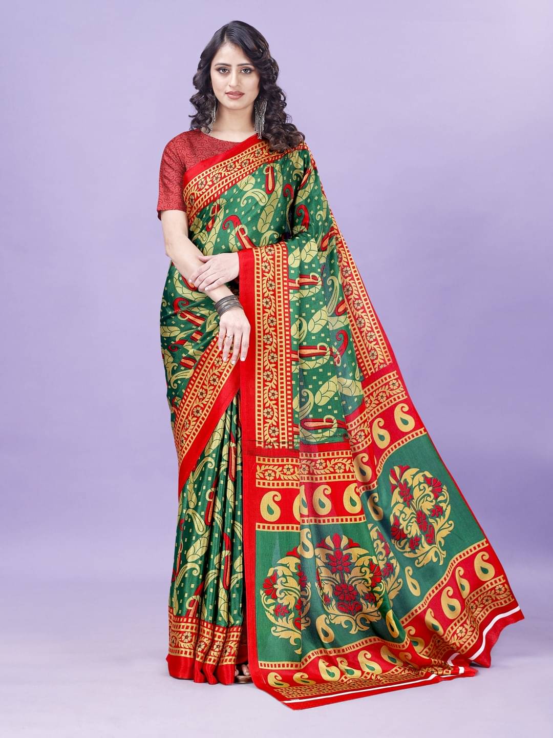     			Vibhagyaa Crepe Printed Saree With Unstitched Blouse Piece ( Multicolor )