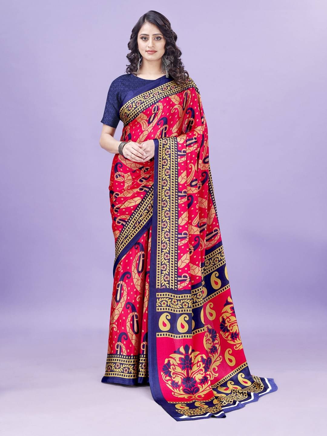     			Vibhagyaa Crepe Printed Saree With Unstitched Blouse Piece ( Multicolor )