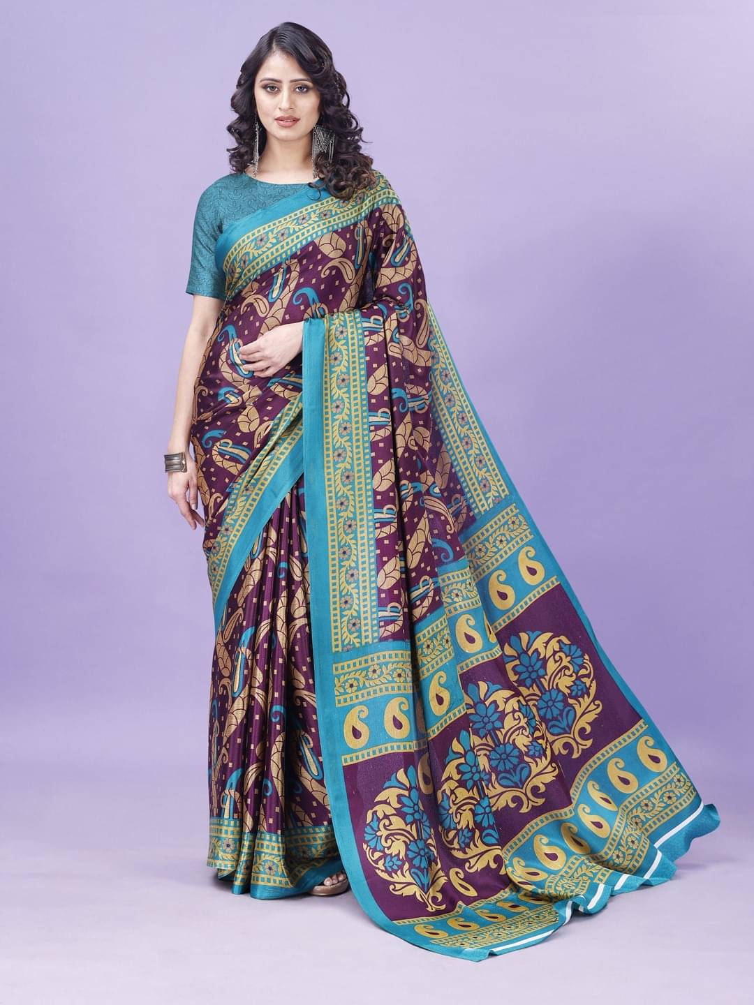     			Vibhagyaa Crepe Printed Saree With Unstitched Blouse Piece ( Multicolor )