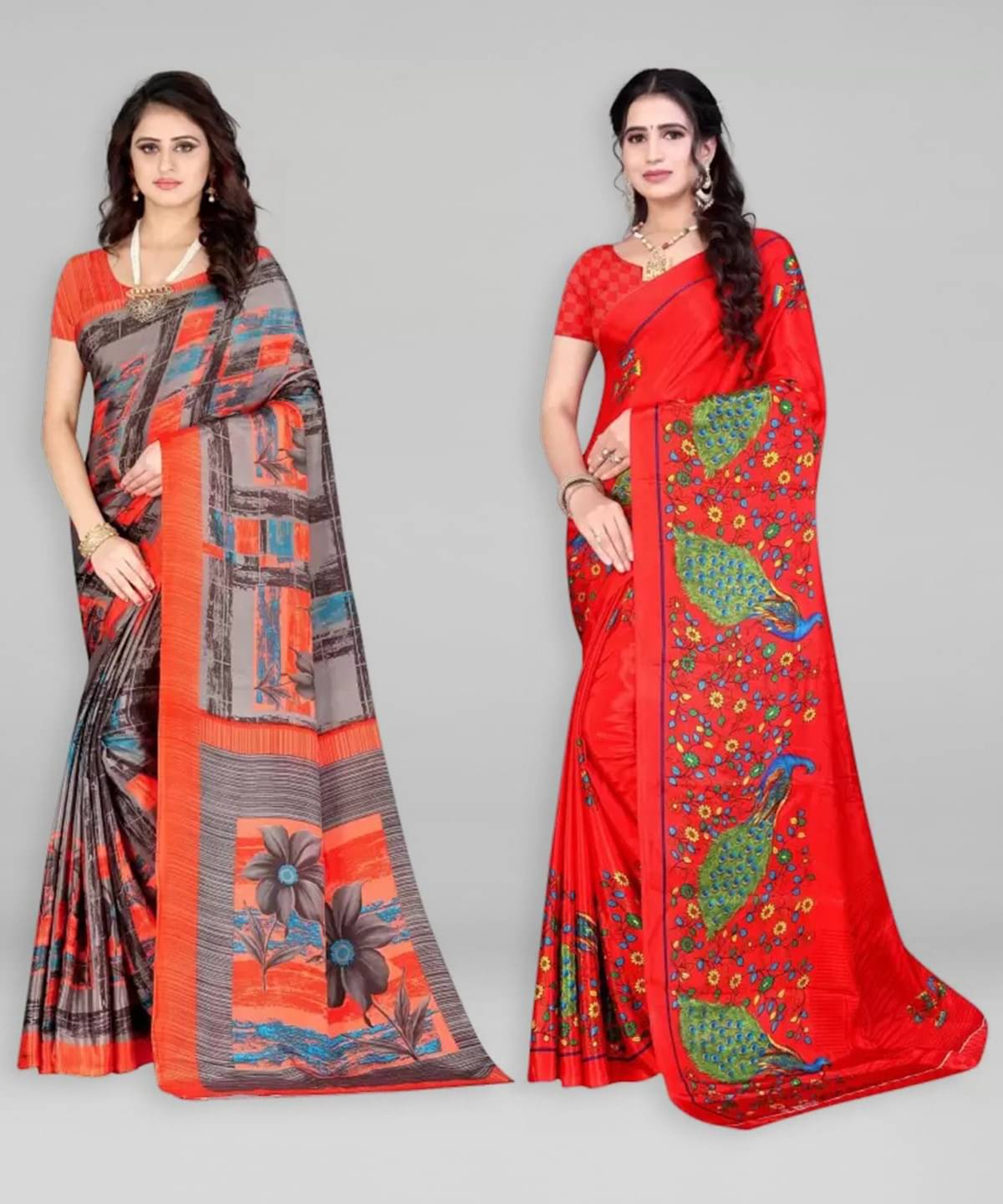Vibhagyaa Crepe Printed Saree With Unstitched Blouse Piece ( Multicolor ) Vibhagyaa Crepe Printed Saree With Unstitched Blouse Piece ( Multicolor )