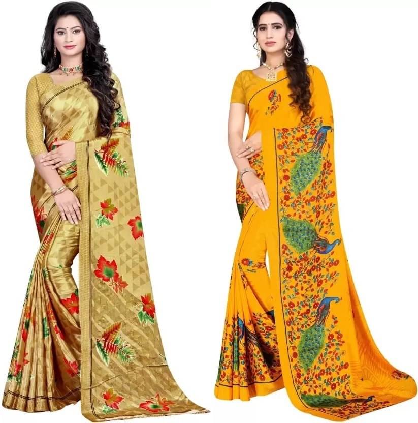 Vibhagyaa Crepe Printed Saree With Unstitched Blouse Piece ( Multicolor ) Vibhagyaa Crepe Printed Saree With Unstitched Blouse Piece ( Multicolor )