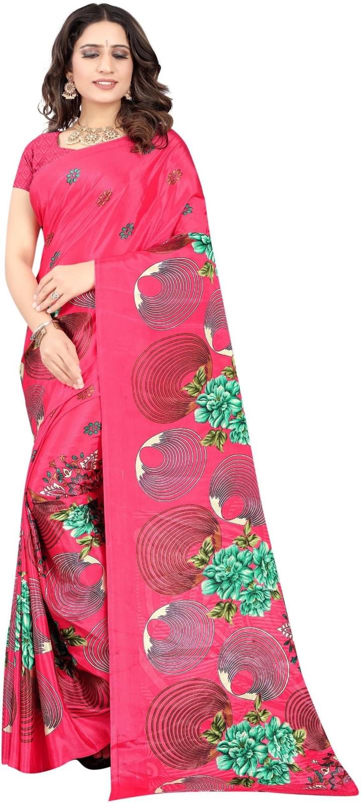 Vibhagyaa Crepe Printed Saree With Unstitched Blouse Piece ( Pink ) Vibhagyaa Crepe Printed Saree With Unstitched Blouse Piece ( Pink )