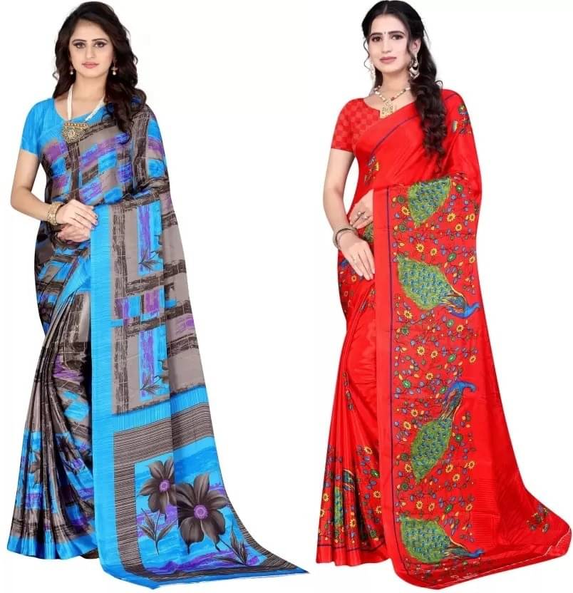 Vibhagyaa Crepe Printed Saree With Unstitched Blouse Piece ( Multicolor ) Vibhagyaa Crepe Printed Saree With Unstitched Blouse Piece ( Multicolor )