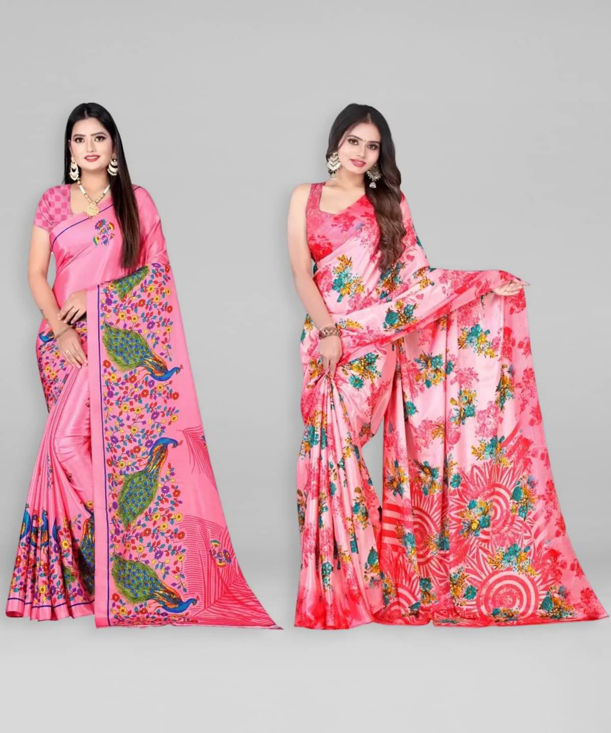 Vibhagyaa Crepe Printed Saree With Unstitched Blouse Piece ( Pink ) Vibhagyaa Crepe Printed Saree With Unstitched Blouse Piece ( Pink )