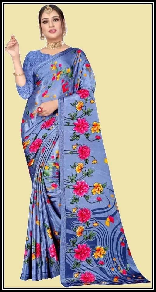 Vibhagyaa Crepe Printed Saree With Unstitched Blouse Piece ( Multicolor ) Vibhagyaa Crepe Printed Saree With Unstitched Blouse Piece ( Multicolor )