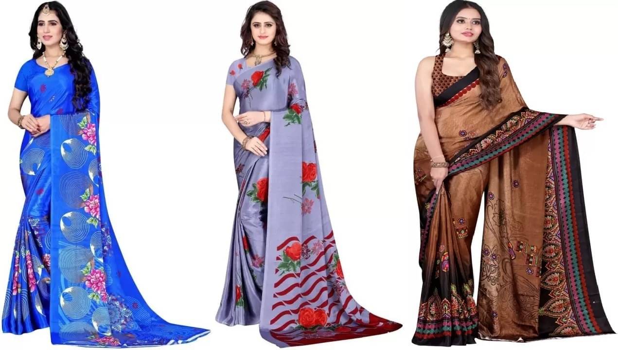 Vibhagyaa Crepe Printed Saree With Unstitched Blouse Piece ( Multicolor ) Vibhagyaa Crepe Printed Saree With Unstitched Blouse Piece ( Multicolor )