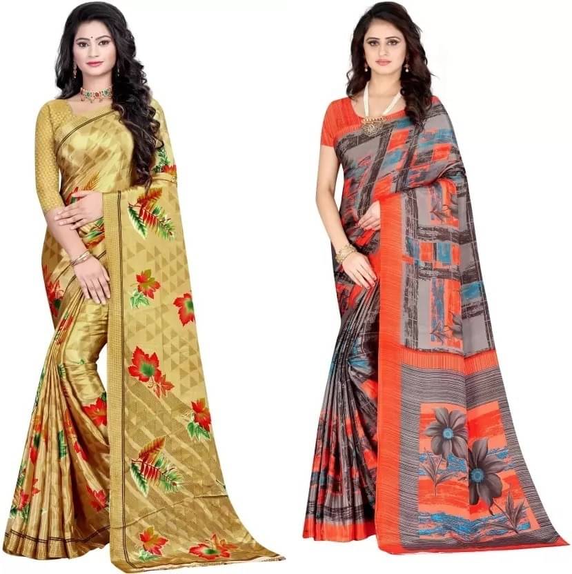    			Vibhagyaa Crepe Printed Saree With Unstitched Blouse Piece ( Multicolor )