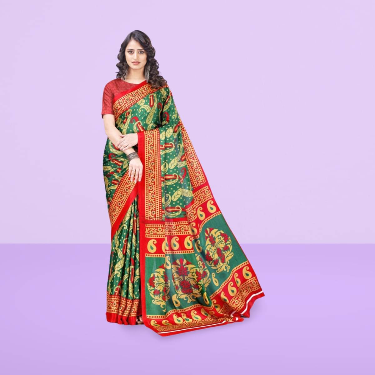 Vibhagyaa Crepe Printed Saree With Unstitched Blouse Piece ( Multicolor ) Vibhagyaa Crepe Printed Saree With Unstitched Blouse Piece ( Multicolor )