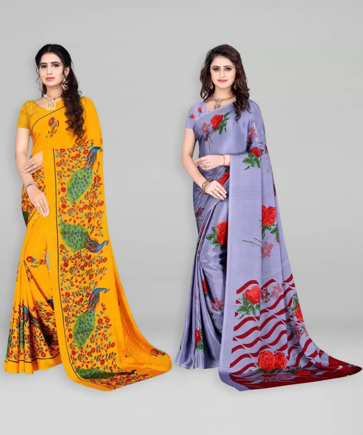 Vibhagyaa Crepe Printed Saree With Unstitched Blouse Piece ( Multicolor ) Vibhagyaa Crepe Printed Saree With Unstitched Blouse Piece ( Multicolor )