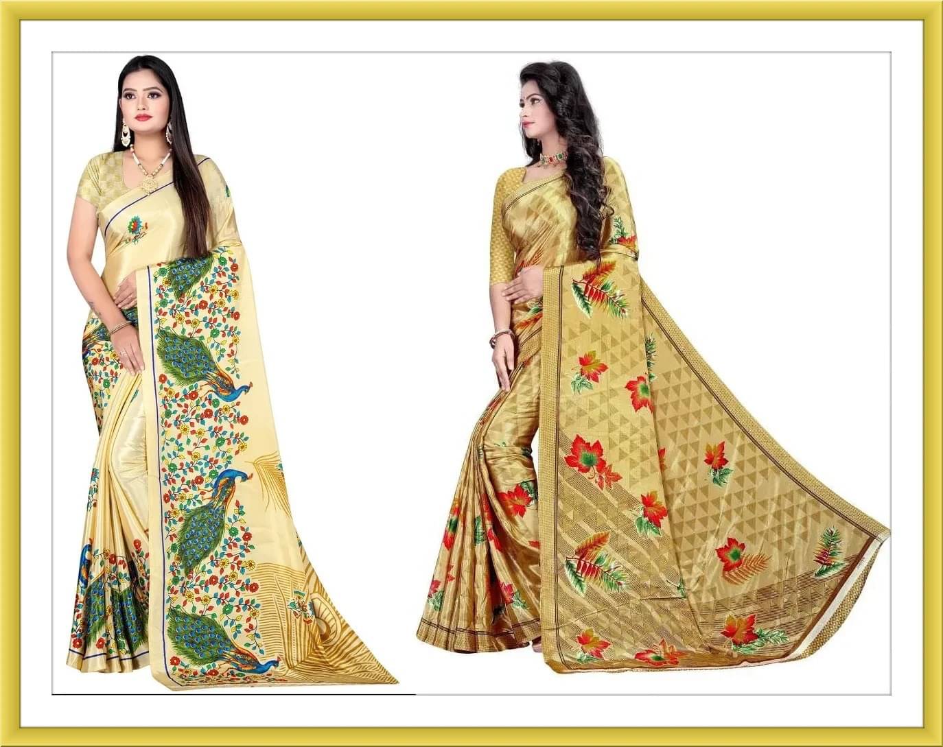     			Vibhagyaa Crepe Printed Saree With Unstitched Blouse Piece ( Multicolor )