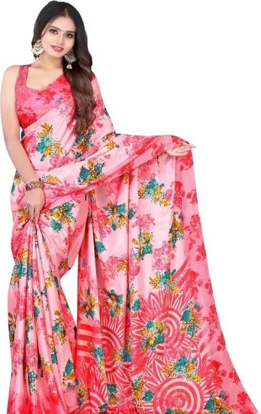     			Vibhagyaa Crepe Printed Saree With Unstitched Blouse Piece ( Pink )