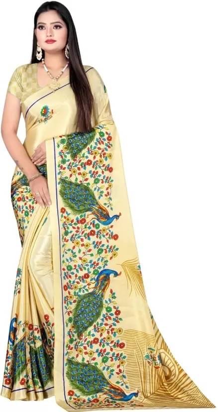 Vibhagyaa Crepe Printed Saree With Unstitched Blouse Piece ( Yellow ) Vibhagyaa Crepe Printed Saree With Unstitched Blouse Piece ( Yellow )