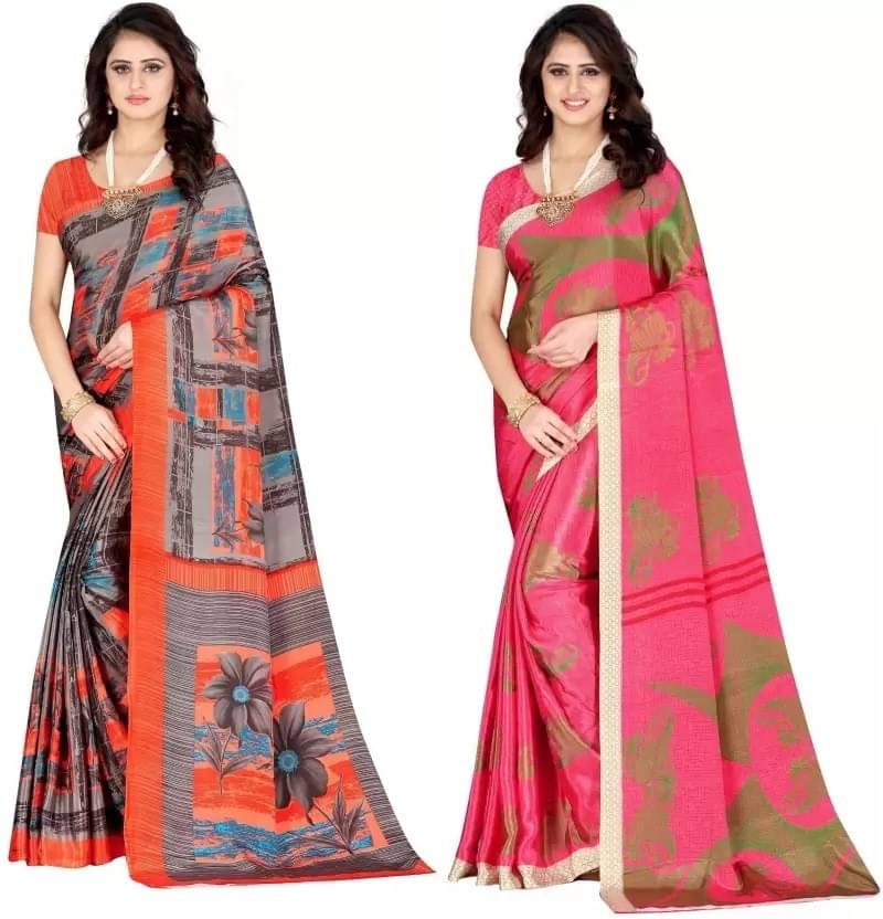     			Vibhagyaa Crepe Printed Saree With Unstitched Blouse Piece ( Multicolor )