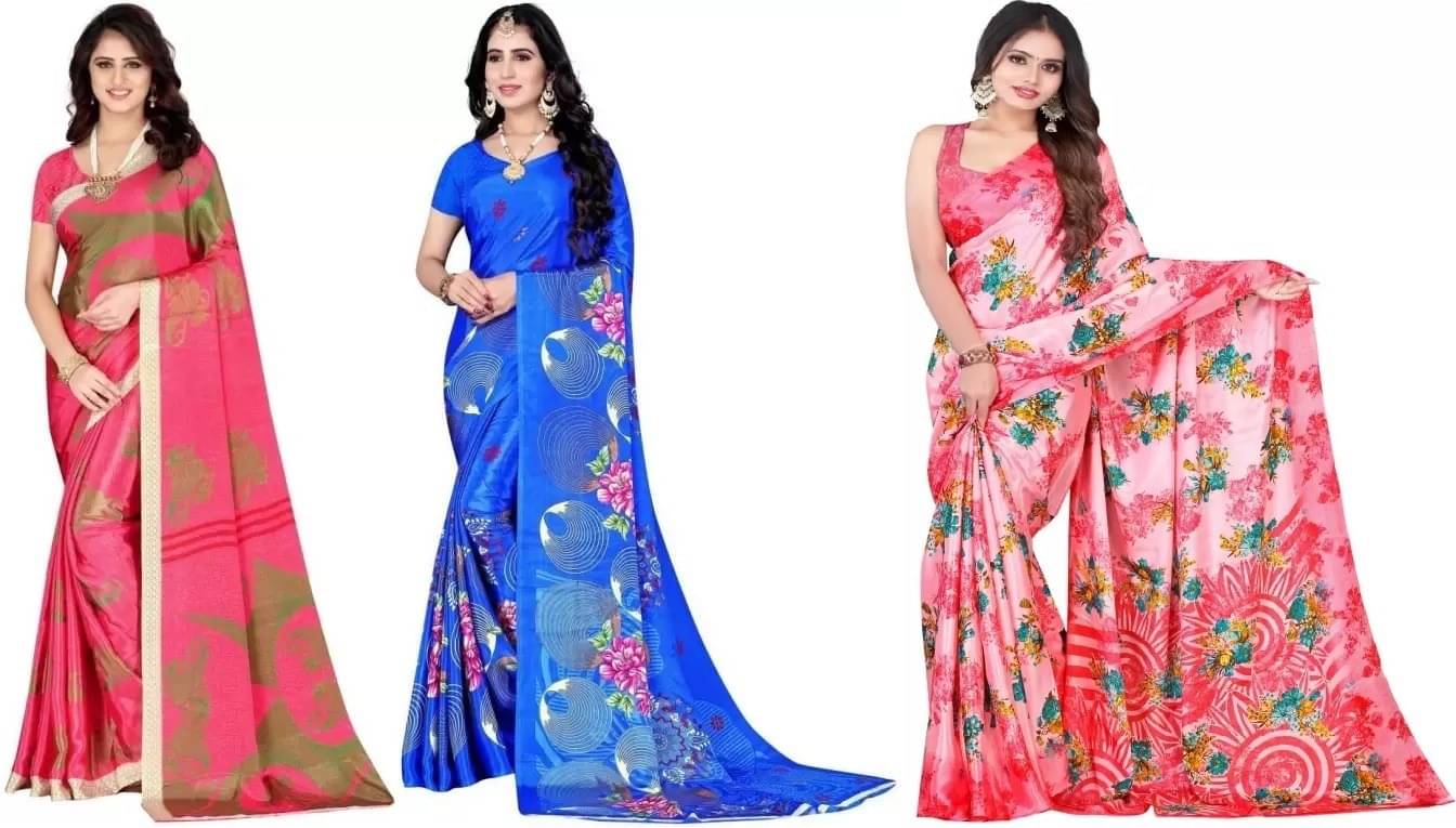 Vibhagyaa Crepe Printed Saree With Unstitched Blouse Piece ( Pink ) Vibhagyaa Crepe Printed Saree With Unstitched Blouse Piece ( Pink )