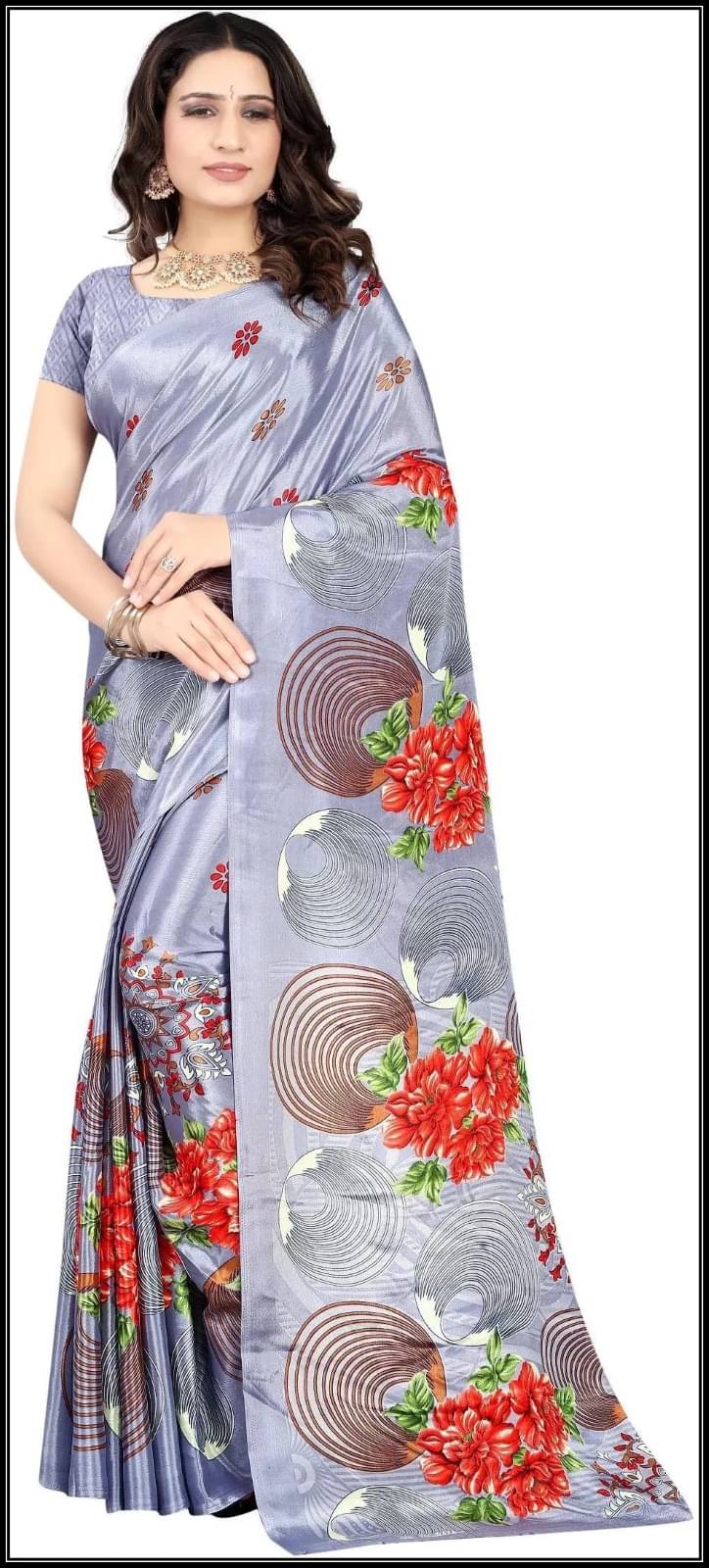     			Vibhagyaa Crepe Printed Saree With Unstitched Blouse Piece ( Grey )