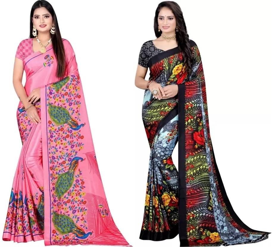 Vibhagyaa Crepe Printed Saree With Unstitched Blouse Piece ( Multicolor ) Vibhagyaa Crepe Printed Saree With Unstitched Blouse Piece ( Multicolor )