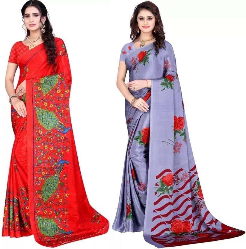 Vibhagyaa Crepe Printed Saree With Unstitched Blouse Piece ( Multicolor ) Vibhagyaa Crepe Printed Saree With Unstitched Blouse Piece ( Multicolor )