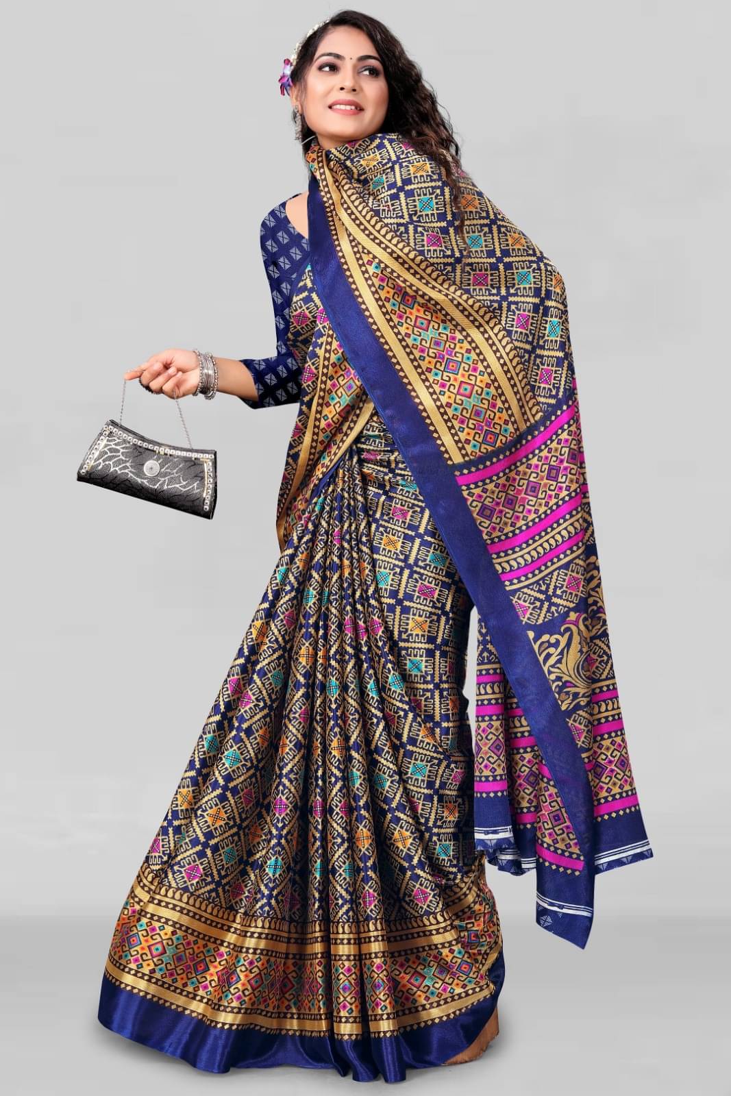     			Vibhagyaa Crepe Printed Saree With Unstitched Blouse Piece ( Blue )