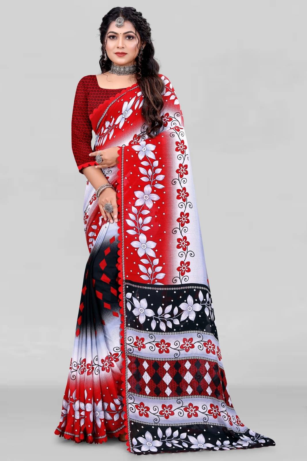 Vibhagyaa Georgette Embroidered Saree With Unstitched Blouse Piece ( Multicolor ) Vibhagyaa Georgette Embroidered Saree With Unstitched Blouse Piece ( Multicolor )
