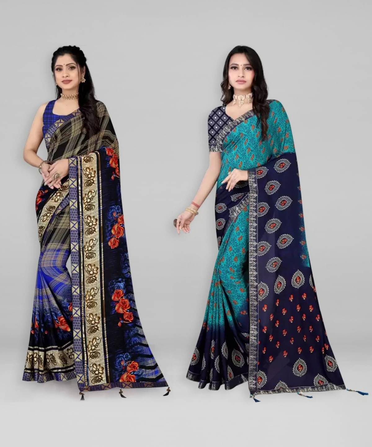 Vibhagyaa Georgette Embroidered Saree With Unstitched Blouse Piece ( Multicolor ) Vibhagyaa Georgette Embroidered Saree With Unstitched Blouse Piece ( Multicolor )