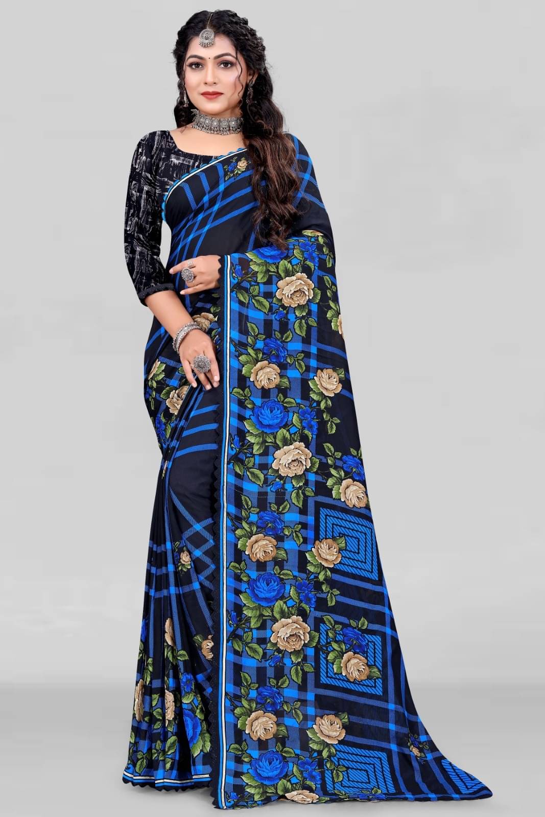 Vibhagyaa Georgette Embroidered Saree With Unstitched Blouse Piece ( Multicolor ) Vibhagyaa Georgette Embroidered Saree With Unstitched Blouse Piece ( Multicolor )
