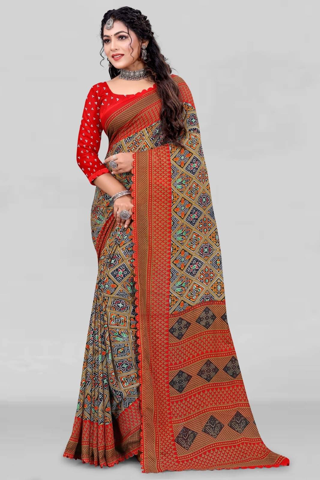     			Vibhagyaa Georgette Embroidered Saree With Unstitched Blouse Piece ( Maroon )