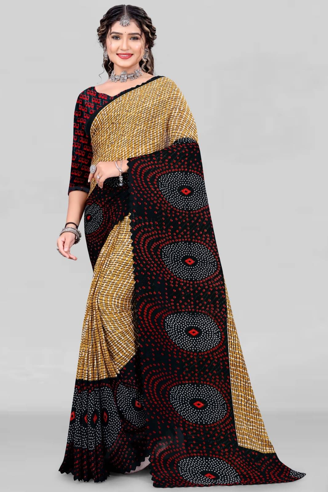     			Vibhagyaa Georgette Embroidered Saree With Unstitched Blouse Piece ( Multicolor )