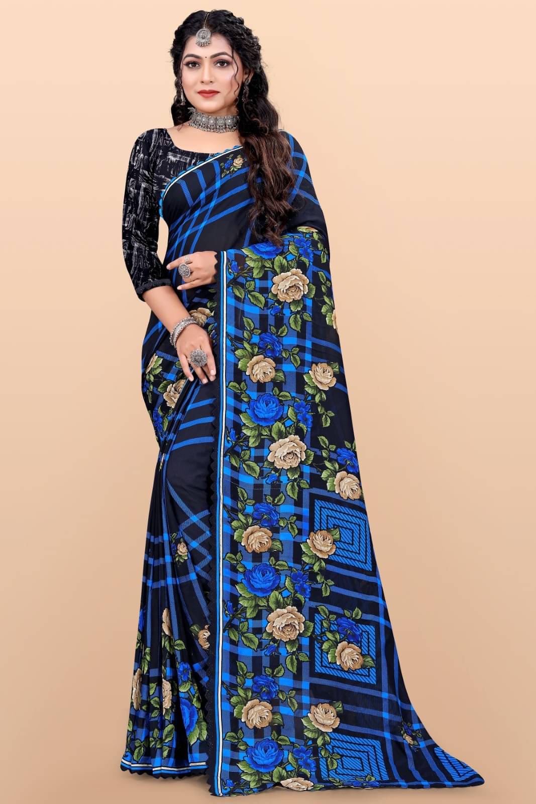 Vibhagyaa Georgette Embroidered Saree With Unstitched Blouse Piece ( Multicolor ) Vibhagyaa Georgette Embroidered Saree With Unstitched Blouse Piece ( Multicolor )