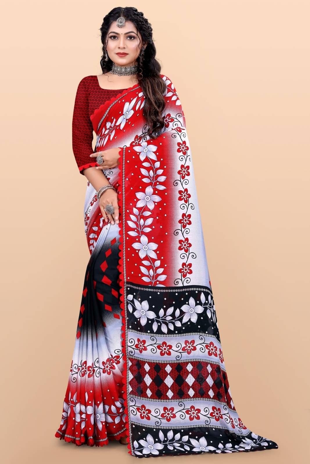 Vibhagyaa Georgette Embroidered Saree With Unstitched Blouse Piece ( Multicolor ) Vibhagyaa Georgette Embroidered Saree With Unstitched Blouse Piece ( Multicolor )