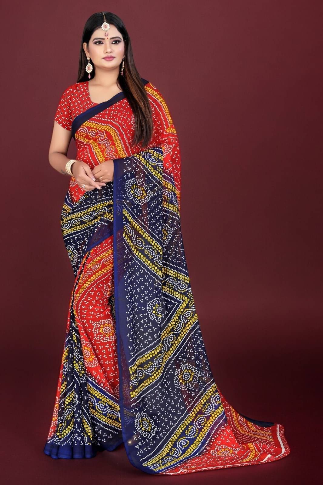     			Vibhagyaa Georgette Printed Saree With Unstitched Blouse Piece ( Red )
