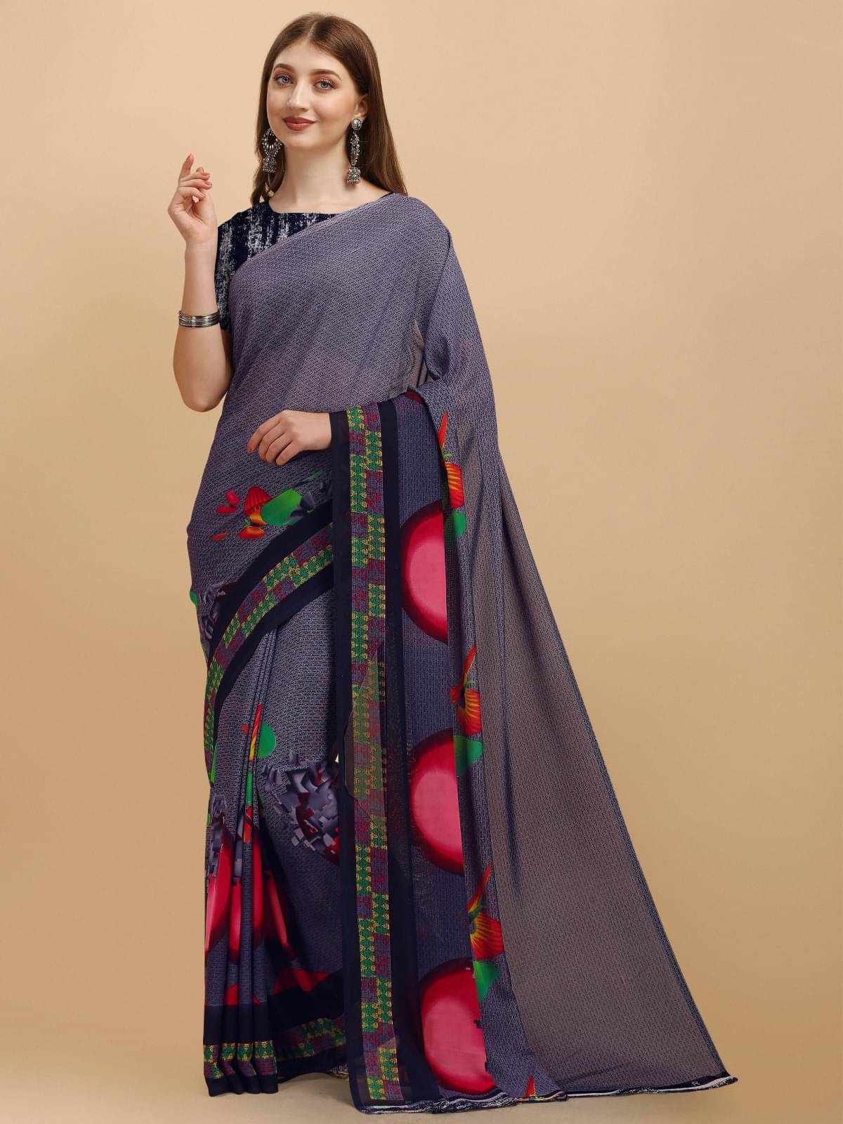     			Vibhagyaa Georgette Printed Saree With Unstitched Blouse Piece ( Light Blue )