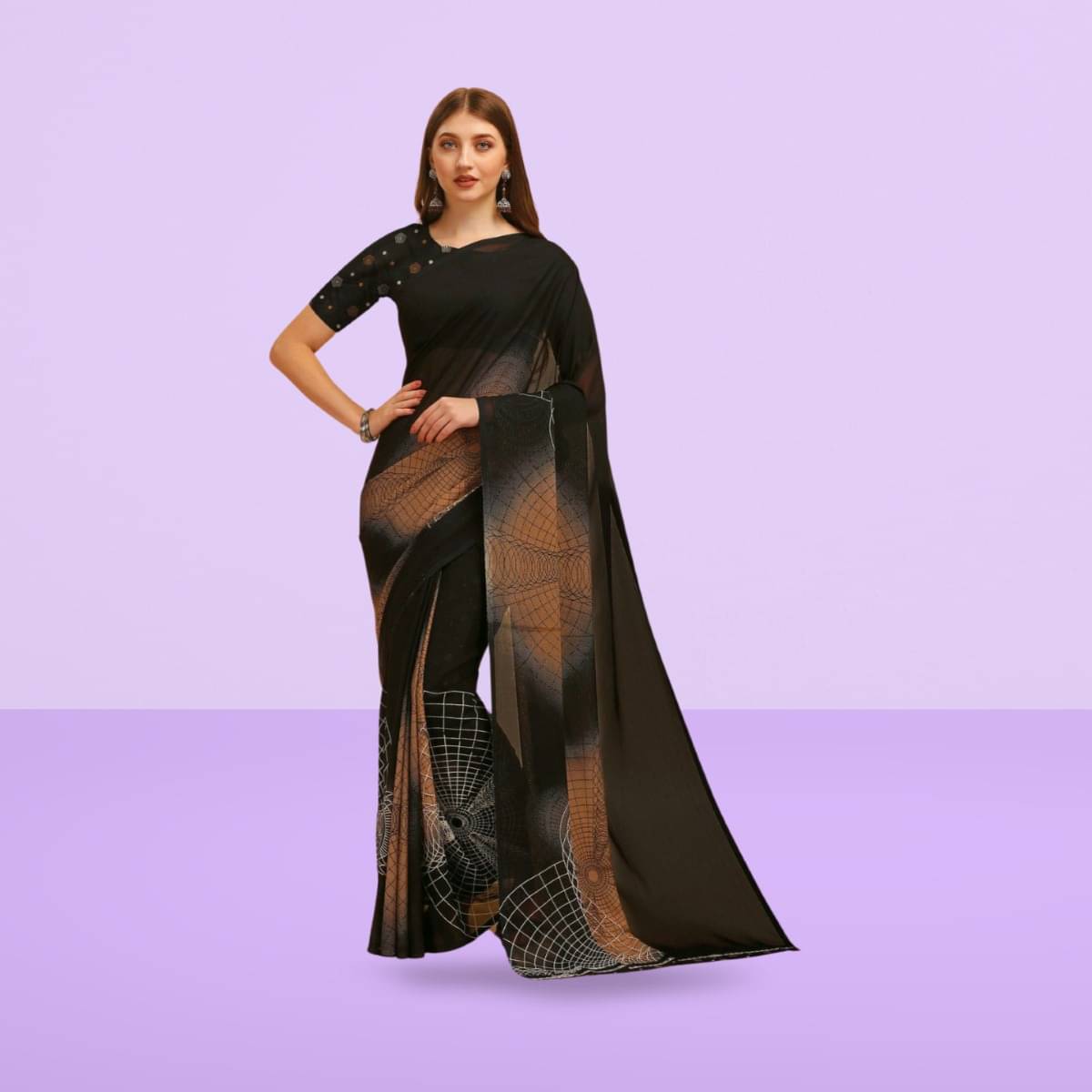     			Vibhagyaa Georgette Printed Saree With Unstitched Blouse Piece ( Black )