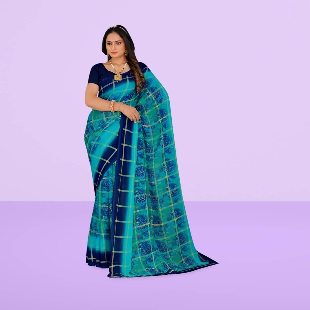     			Vibhagyaa Georgette Printed Saree With Unstitched Blouse Piece ( Light Blue )