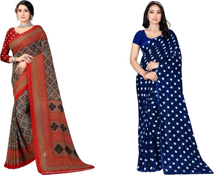     			Vibhagyaa Georgette Printed Saree With Unstitched Blouse Piece ( Multicolor )