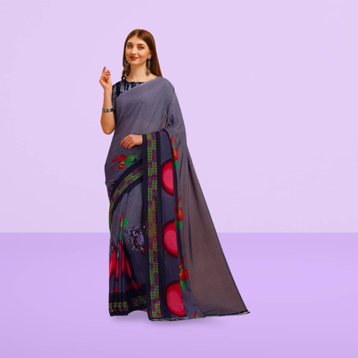 Vibhagyaa Georgette Printed Saree With Unstitched Blouse Piece ( Light Blue ) Vibhagyaa Georgette Printed Saree With Unstitched Blouse Piece ( Light Blue )