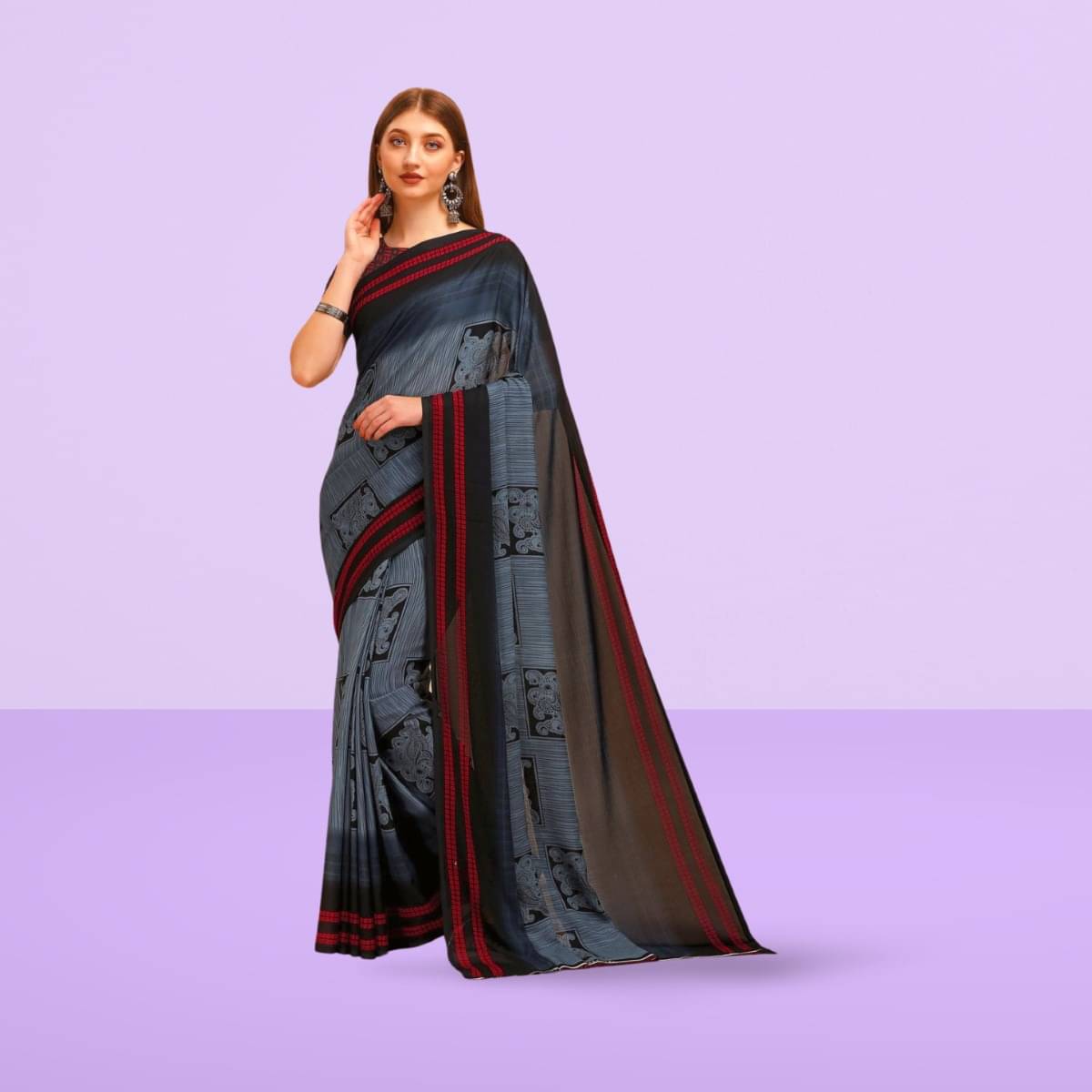     			Vibhagyaa Georgette Printed Saree With Unstitched Blouse Piece ( Grey )