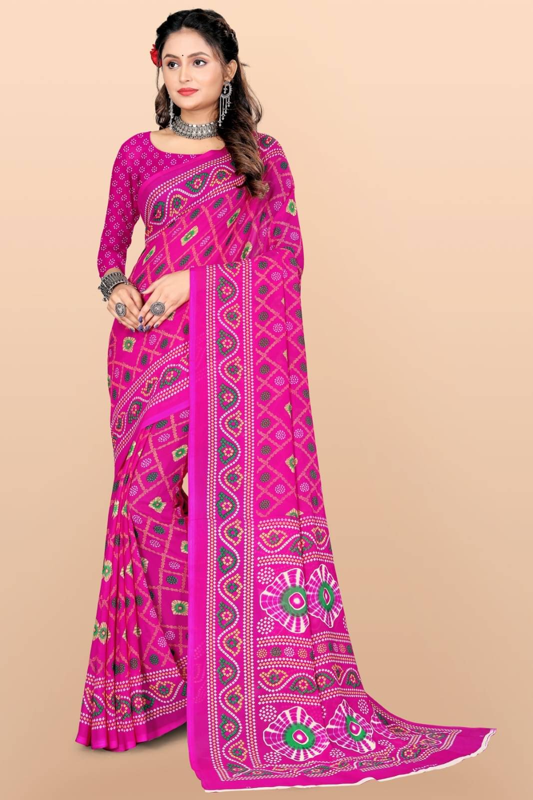 Vibhagyaa Georgette Printed Saree With Unstitched Blouse Piece ( Pink ) Vibhagyaa Georgette Printed Saree With Unstitched Blouse Piece ( Pink )