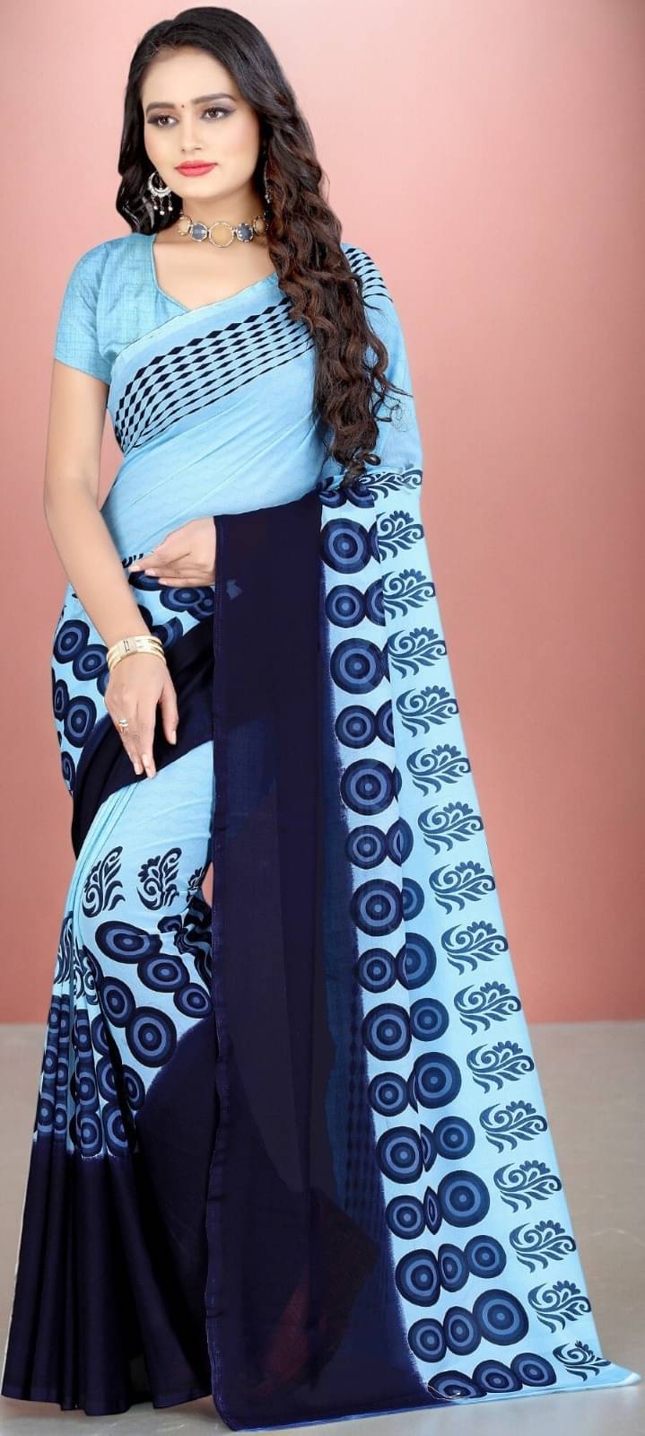 Vibhagyaa Georgette Printed Saree With Unstitched Blouse Piece ( Blue ) Vibhagyaa Georgette Printed Saree With Unstitched Blouse Piece ( Blue )