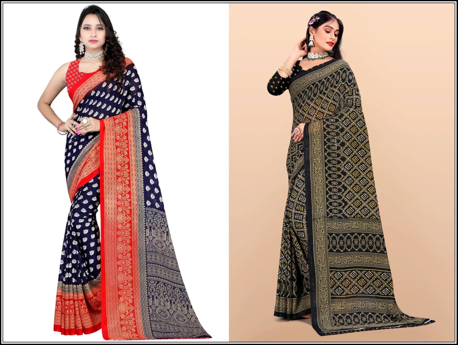 Vibhagyaa Georgette Printed Saree With Unstitched Blouse Piece ( Multicolor ) Vibhagyaa Georgette Printed Saree With Unstitched Blouse Piece ( Multicolor )