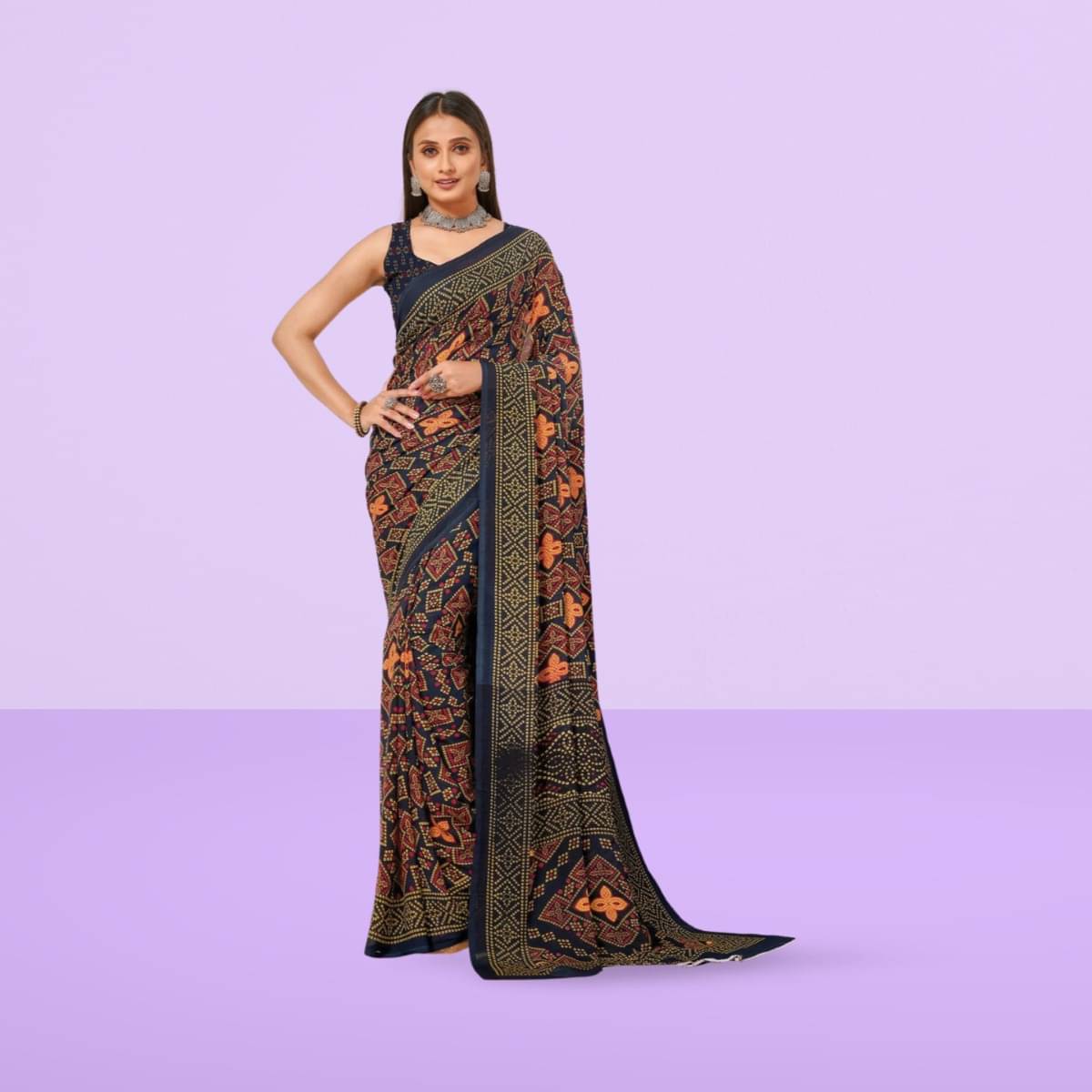    			Vibhagyaa Georgette Printed Saree With Unstitched Blouse Piece ( Blue )