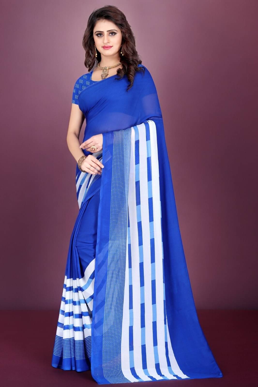 Vibhagyaa Georgette Printed Saree With Unstitched Blouse Piece ( Blue ) Vibhagyaa Georgette Printed Saree With Unstitched Blouse Piece ( Blue )