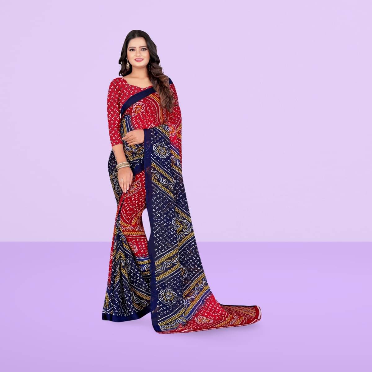 Vibhagyaa Georgette Printed Saree With Unstitched Blouse Piece ( Red ) Vibhagyaa Georgette Printed Saree With Unstitched Blouse Piece ( Red )