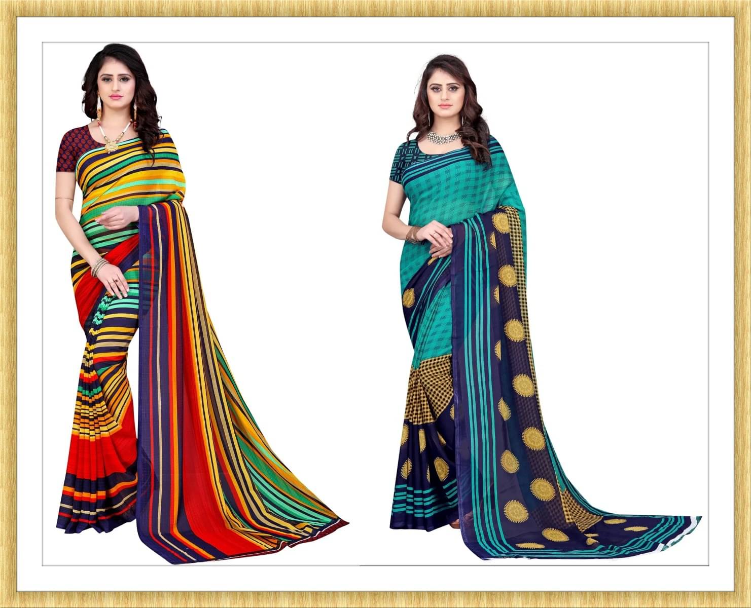     			Vibhagyaa Georgette Printed Saree With Unstitched Blouse Piece ( Multicolor )