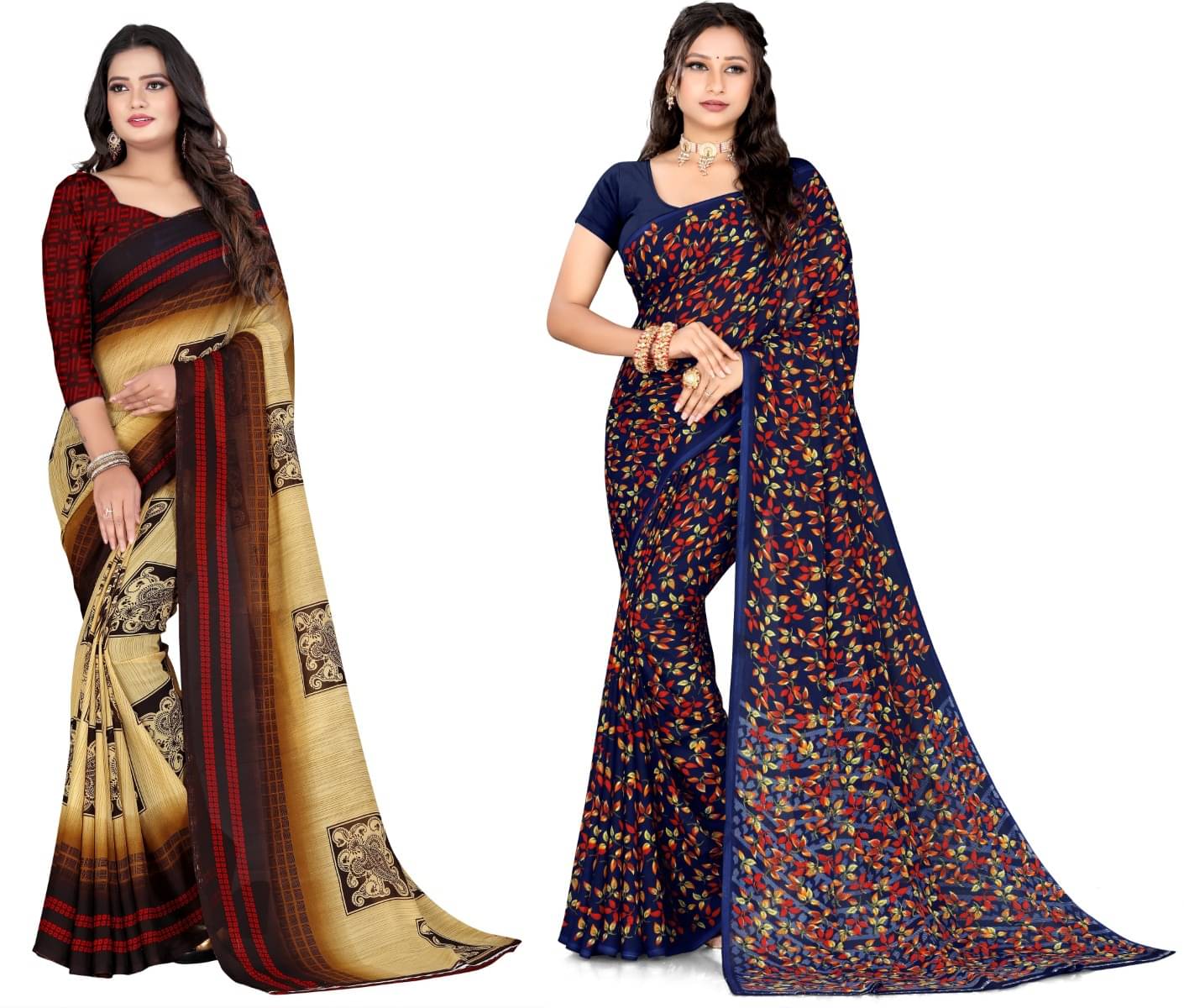     			Vibhagyaa Georgette Printed Saree With Unstitched Blouse Piece ( Multicolor )
