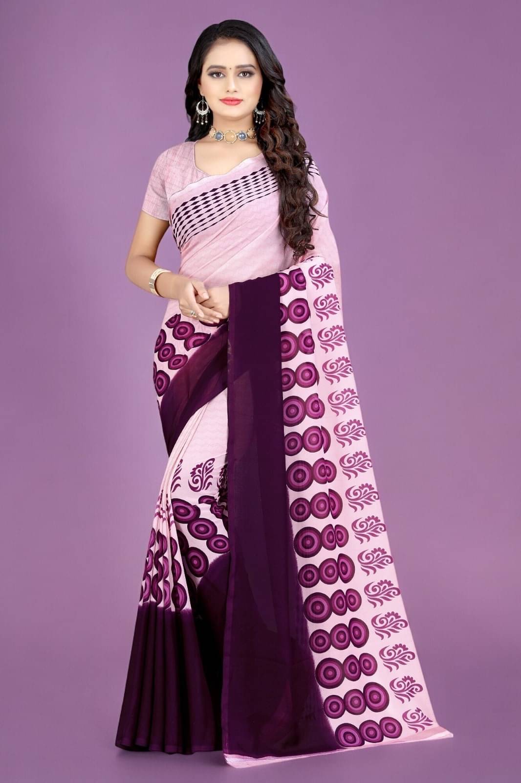 Vibhagyaa Georgette Printed Saree With Unstitched Blouse Piece ( Pink ) Vibhagyaa Georgette Printed Saree With Unstitched Blouse Piece ( Pink )